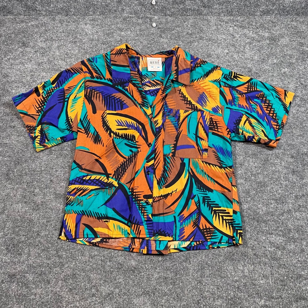 REBE Vintage Abstract Tropical Button Down Shirt Multicolor Cotton Small USA